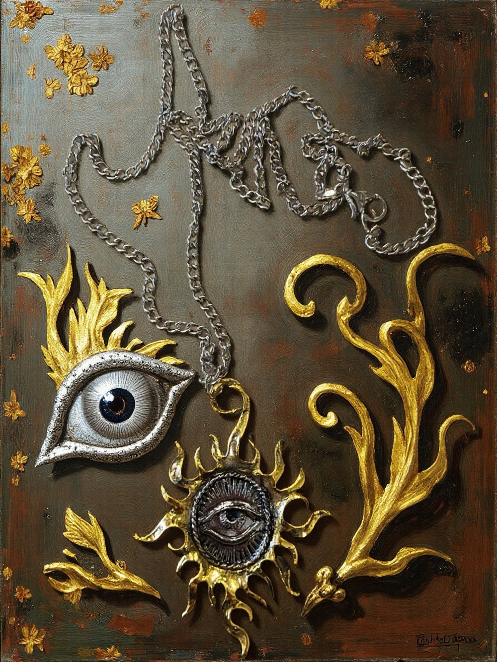 Metal Alloy and Stainless Steel All Seeing Eye with Artistic Sun Pendant - Picture 13 of 17